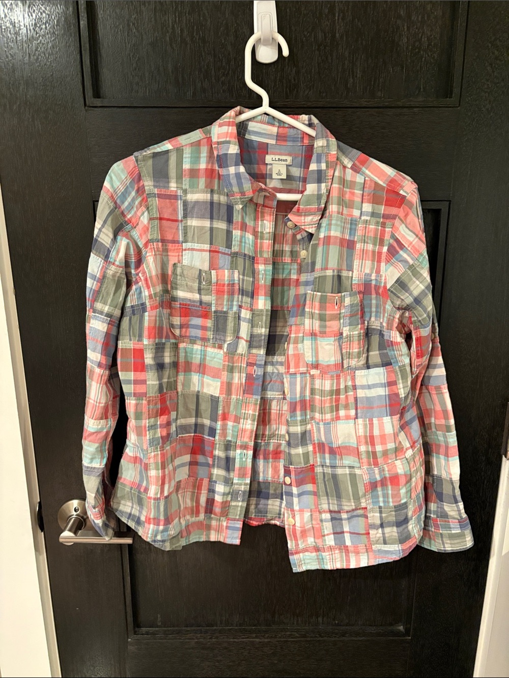 LL Bean patchwork plaid S Petite button down top